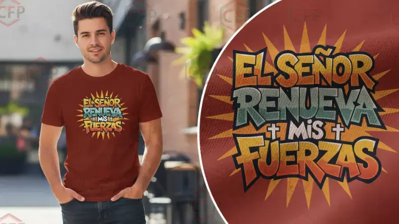 Suéter terracota con símbolo cristiano en el pecho, diseño de sublimación, prenda de fe minimalista.