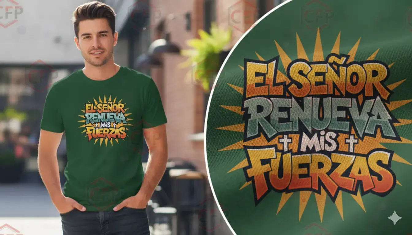 Suéter verde botella con diseño de el señor renueva mis fuerzas, sublimación, ropa cristiana con mensaje de fe y poder.